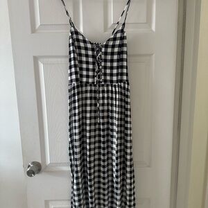 New Look Black and White Checkered Midi Dress size 8 summer dress Shirred back